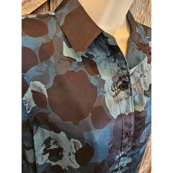 Equipment Women's Leema Shirt polyester silky teal floral long sleeve XS casual_ - Picture 4 of 9